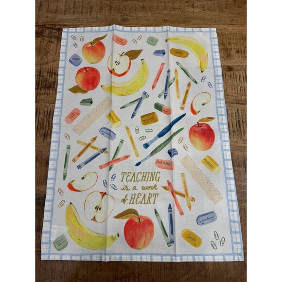 New Anthropologie "Teaching is A Work of Heart" Dish Towel 100% Cotton - Picture 2 of 8